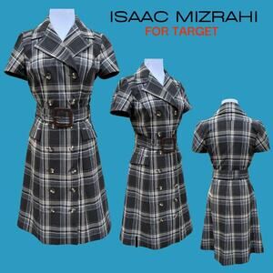 Vintage Y2K Isaac Mizrahi Plaid Tartan Brown Dress Fall Winter Career Modest
